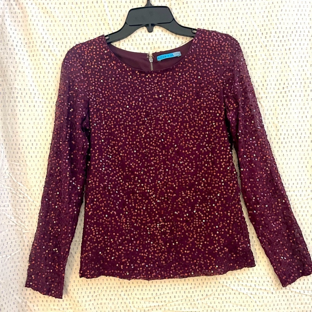 Alice + Olivia Purple Sequin Blouse